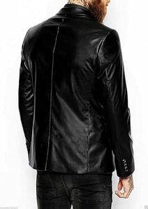 Blouson Bomber Homme en Cuir PU, Col Rabattu, Fermeture Éclair, Noir Uni, Coupe Slim, Longueur Standard, Style Urbain Automne - Product Image 5