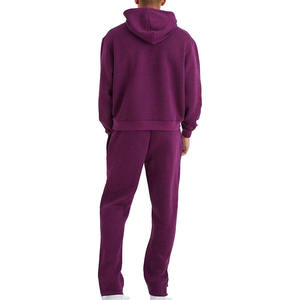 Survêtement unisexe à capuche violet 100% coton, couleur unie, décontracté, longueur intégrale avec poches latérales et taille élastique - Product Image 2