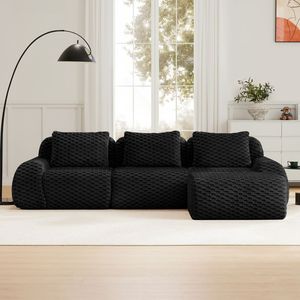 Divano componibile moderno a L in tessuto flanella, 3 posti, senza struttura, con seduta profonda, per soggiorno - Product Image 2