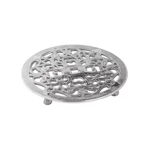 Trípode Redondo de Metal Plateado de Lujo con Patas, Adorno de Filigrana, Soporte para Platos Calientes, Protector de Mesa de Comedor Estilo Antiguo - Product Image 1