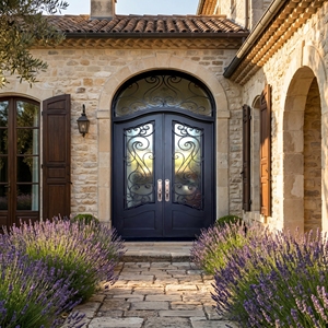 Royal Luxury Modern Wrought Iron Double Entry Door Arched Top Scroll Design Water Resistant Finished Surface for Exterior Use 1 - Product Image 4