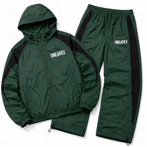 Conjunto Deportivo para Hombre, Chaqueta Cortavientos con Capucha Verde Oscuro, Pantalones Jogger de Nailon Ligero, Ropa Deportiva Personalizada - Product Image 4