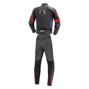Traje de Motociclismo de Cuero para Hombre, Manga Larga, Diseño de Bloques de Color Negro, Rojo y Azul, Resistente al Viento, de una Pieza con Cierre, para Adultos, para Todas las Temporadas - Product Image 3