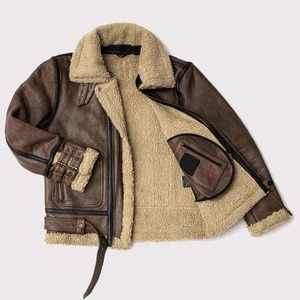 Aviator Brown Shearling <b>Leather</b> <b>Jacket</b> for <b>Men</b> - Product Image 4