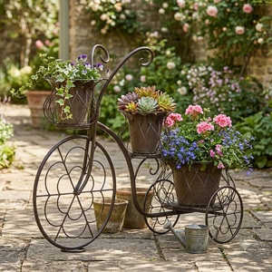 Support de plante décoratif de jardin à 1 niveau en fer forgé vintage, écologique et thermolaqué, pour pot de fleurs ou jardinière de vélo - Product Image 2