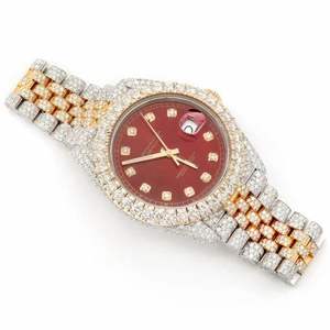 Reloj Iced Out de Moissanita con Esfera Roja, Dos Tonos Oro y Plata, Estilo Diamante de Lujo, Reloj Hip Hop Bling, Reloj de Declaración para Hombre, Regalo - Product Image 4