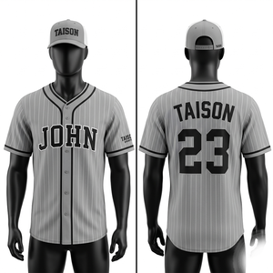 Camiseta de Béisbol de Malla de Poliéster Premium de 180 GSM, Gris con Rayas, Personalizada con Bordado y Logotipo Impreso - Product Image 1