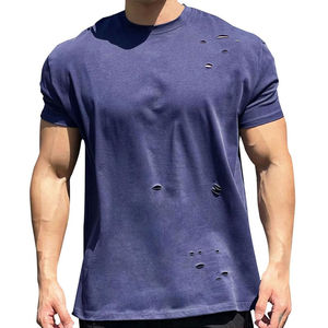 Camiseta Vintage de Algodón 100% de Primera Calidad, Estilo Desgastado, Talla Grande, para Hombre, Cuello Acanalado, Transpirable, Antiarrugas - Product Image 2