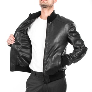 Chaqueta de cuero para hombre de nuevo estilo Estilo de bombardero de invierno con cuello redondo y cierre de cremallera Servicio OEM disponible - Product Image 5
