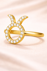 Anillo del Signo Zodiacal Tauro con Diamantes de Oro CZ, Joyería con Piedra de Nacimiento de Abril/Mayo, Regalo de Astrología para Ella - Product Image 3