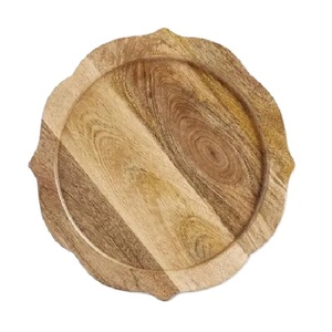 Set of 2 Wooden Serving plate With Scalloped Edge Natural Finish For Food Contact Residential Use Desserd wooden plate - Product Image 1