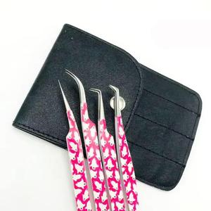 <b>Pink</b> Skull Pattern Eyelash Tweezers <b>Set</b> Stainless Steel Precision <b>Tools</b> in Box Packaging - Product Image 4