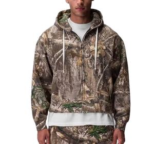 Custom High Quality 100% Cotton French terry Oversized Heavy Weight Thick Boxy <b>Cropped</b> Men Camo <b>Zip</b> <b>up</b> <b>Hoodies</b> Blank Plain - Product Image 4