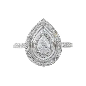 Хит продаж, кольцо с двойным ореолом из муассанита в форме груши 1,5 карат, Ювелирное кольцо из индийского поставщика