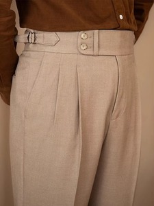 Pantalon de costume Naples plissé respirant à taille haute de 6 cm avec fermeture éclair de marque, qualité supérieure RTS/OEM pour hommes - Product Image 2