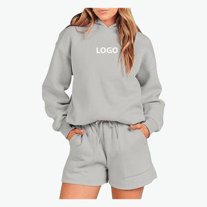 Ensemble de survêtement décontracté d'hiver pour femme, personnalisé, couleur unie, à capuche zippée, en molleton 100 % coton, écologique, style streetwear, avec badge frontal - Product Image 4