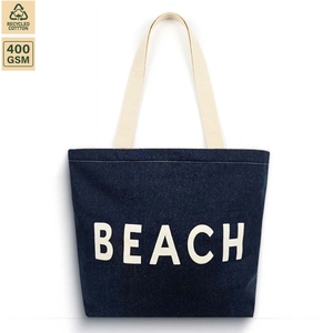 กระเป๋าผ้าเดนิมชายหาด 400 GSM ขนาด 50x39x15 ซม. รับทำโลโก้ตามสั่ง ขายส่ง OEM แบรนด์ส่วนตัว สั่งซื้อจำนวนมาก รุ่น SS07-TIC ใช้ซ้ำได้ - Product Image 1