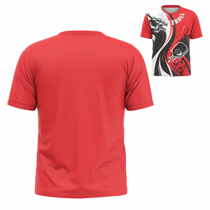 Maillot de pickleball rouge à manches courtes, col rond, imprimé par sublimation, en polyester anti-humidité, coupe athlétique unisexe, vêtement toutes saisons - Product Image 3