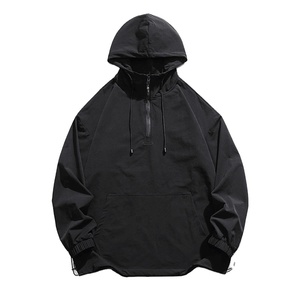 2025 nouveauté sweat à capuche pour hommes de haute qualité haut de gamme 100% coton quart fermeture éclair ourlet incurvé sweat à capuche avec poche - Product Image 6