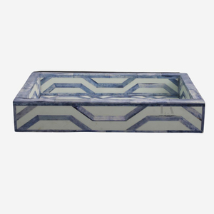 Plateau de service rectangulaire décoratif en bois gris avec incrustation d'os, fait main, motif chevron géométrique, pour table basse, ottoman, salon - Product Image 6