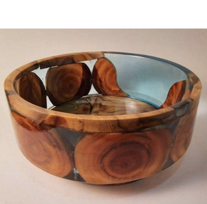 ชามเรซิ่นอีพ็อกซี่สีน้ำเงินมหาสมุทรทำมือและไม้มะกอก ชามศิลปะตกแต่งสไตล์ชายฝั่ง - Product Image 3