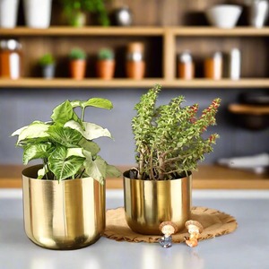 Matte <b>Gold</b> Metal Vase Set 3 Pieces Modern Minimalist <b>Planter</b> for Flowers Desktop Decor - Product Image 4