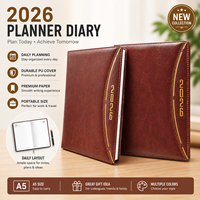 Agenda Diaria Ejecutiva Minimalista Premium 2026, Tamaño B5, Cubierta de Cuero PU Marrón, Organizador de Negocios Portátil, Logotipo Personalizado en Relieve