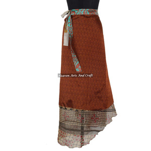 Indian Silk Sari Wrap <b>Skirt</b> 2 Layer Reversible Magic Silk Saris Wrap Long <b>Skirt</b> Silk Sari Wrap <b>Skirts</b> -Indian Two Layer <b>Boho</b> - Product Image 2
