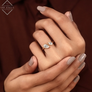Anillo Abierto de Lujo con Doble Perla de Diamante en Oro Amarillo con Engaste de Bisel, Joyería Nupcial Moderna para Mujer, Regalo de Aniversario - Product Image 5