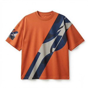เสื้อยืดโอเวอร์ไซส์ทรงหลวมสำหรับผู้ชาย ผ้าคอตตอนหนา แขนสั้น คอกลม ทรงหลวม สไตล์ลำลอง รับผลิตตามสั่ง ขายส่ง - Product Image 1