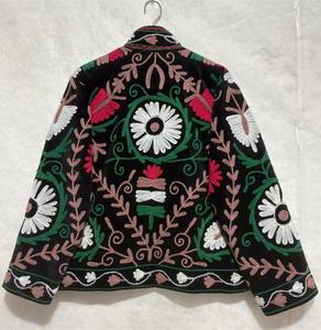 Bohemian Black Velvet Floral <b>Embroidered</b> Suzani <b>Jacket</b> Full Sleeve Stand Collar Handmade <b>Women</b> Autumn Outerwear - Product Image 5