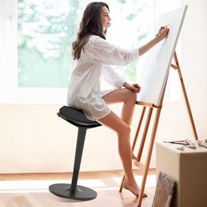 Sedia Ergonomica Basculante con Base in Nylon Regolabile, Sgabello a Dondolo per Scrivania, Comoda Funzione di Inclinazione per Ufficio, Nera - Product Image 2