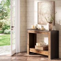 Console moderne en bois massif avec étagère de rangement, design rustique, meuble d'entrée ou de salon