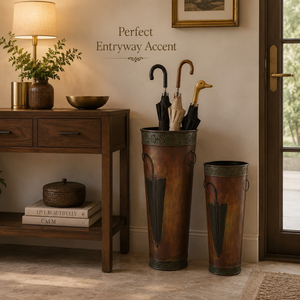 Decorative Metal Umbrella <b>Stand</b> Set | Vintage Floor Standing Umbrella Holder with Ring Handles for Entryway Hallway Home Office - Product Image 4