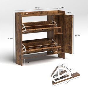 Rustic Freestanding Entryway Shoe <b>Storage</b> Cabinet with <b>2</b> Flip <b>Drawers</b> Narrow Metal Leg Organizer Rack - Product Image 4