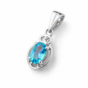 Pendentif ovale en topaze bleue suisse plaqué rhodium en argent sterling - Collier minimaliste fait main avec pierre précieuse - Product Image 5