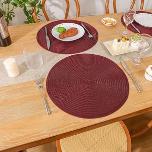 Set di 6 tovagliette rotonde bordeaux intrecciate da 15 pollici, antiscivolo e lavabili, per tavolo da pranzo - Product Image 4