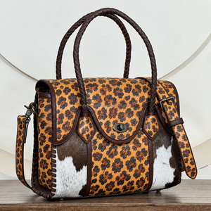 Nouveau Sac à Main Designer en Cuir Vachette Imprimé Léopard et Tressé pour Femme – Sac Fourre-Tout Bandoulière avec Poignée Tressée - Product Image 2