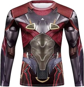 <b>Men's</b> Full Sleeve <b>Compression</b> Rash Guard Black Red Digital Print Quick Dry Spandex Polyester UPF50+ Eco-Friendly Breathable - Product Image 6