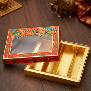 Boîte cadeau de luxe en chocolat magnétique avec fenêtre transparente |   Emballage artisanal de qualité supérieure pour cadeaux de desserts festifs dorés - Product Image 3