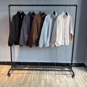 Men's Stand Collar Fleece <b>Zip</b>-<b>Up</b> <b>Jacket</b> Solid Color Regular Sleeve Autumn Wear - Product Image 6
