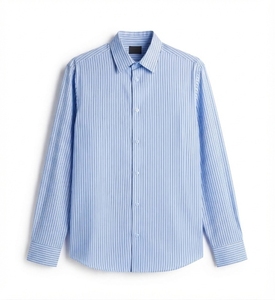 Chemise décontractée rayée pour homme, manches longues, col rabattu, 100% coton popeline, respirante, idéale pour l'été - Product Image 2