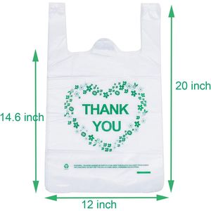 Sacchetti di Plastica Bianchi con Manici e Design 'Thank You' 12 X 20 Dimensioni Standard per Supermercato 50 Pezzi Sacchetti per la Spesa - Product Image 4