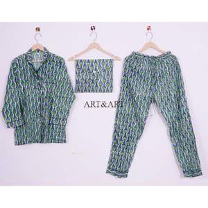 Ensemble de pyjama pour femmes, imprimé à la main avec des motifs floraux, en coton, décontracté, manches longues, vêtements de nuit, robe de nuit confortable pour mariée - Product Image 6