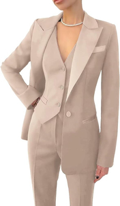 Traje Azul Marino para Mujer, Cuello de Solapa, Largo Completo, Ropa Formal con Decoración de Botones, Antiarrugas, Corte Regular, Estilo Otoñal - Product Image 3
