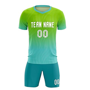 Men's Gradient Green Blue American Football Jersey Kit Short Sleeve V-Neck Sublimated Print Moisture Wicking Breathable Athletic - Product Image 1
