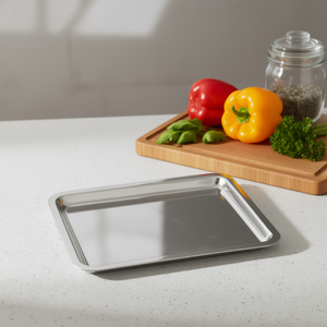 Plateau de rangement minimaliste en acier inoxydable à un seul niveau 32x22x2CM pour la cuisine - Bandeja Inox - Product Image 3