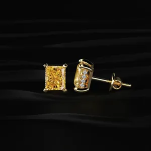 Pendientes de Diamante Amarillo Corte Radiante Cultivado en Laboratorio, Oro 2.1 CT, Joyería Elegante para Aniversario, de Proveedor Indio - Product Image 3