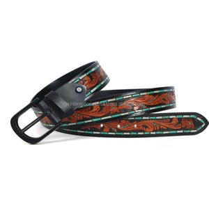 Luxury Hand Carving and Painting Full Grain Cow Leather Western <b>Tooling</b> <b>Belt</b> for Cowboy Cowgirl at Wholesale Manufacturer - Product Image 2