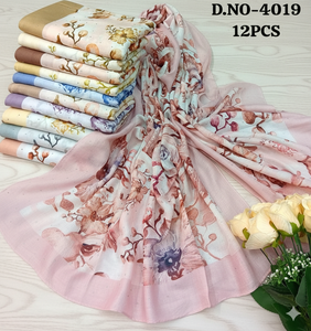 ผ้าคลุมไหล่ลายดอกไม้หรูหรา ผ้าลินินผสมโพลีเอสเตอร์ชีฟอง ชุดผ้าคลุมไหล่หลากสี น้ำหนักเบา ระบายอากาศได้ดี เป็นมิตรกับผิวหนัง ฮิญาบสำหรับผู้หญิง ดีไซน์ทันสมัย - Product Image 1